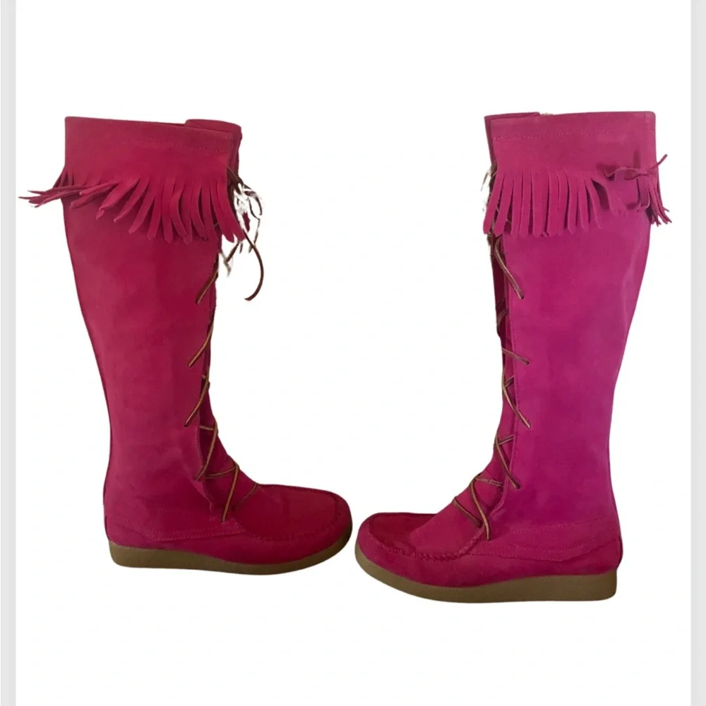 Magenta /pink  brand new suede moccasins women’s size 7 - Picture 2 of 4